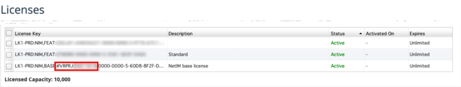 Find the NetIM serial number in the Licensing page